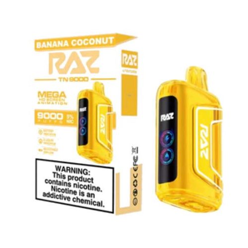 Banana Coconut Flavored Raz TN9000 Disposable Vape Device 10PK | everythingvapes.com