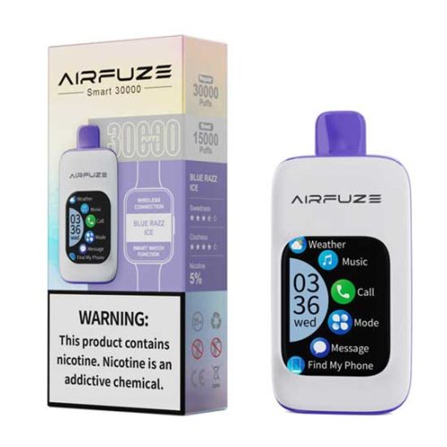 Blue Razz Ice Flavored AIRFUZE Smart 30000 Disposable Vape Device - 30K Puffs - 10PK | EveryThing Vapes