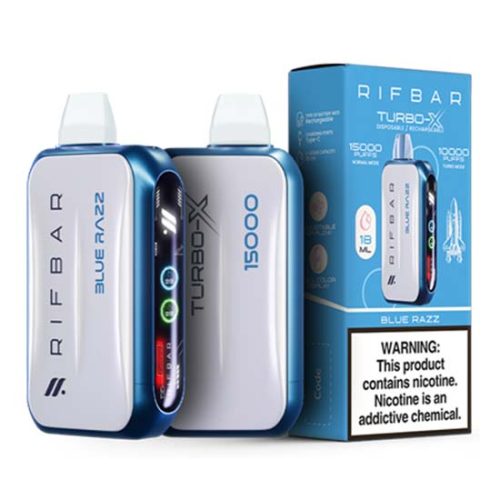 Blue Razz Flavored Rifbar Turbo-X Disposable Vape Device 3PK | EveryThing Vapes