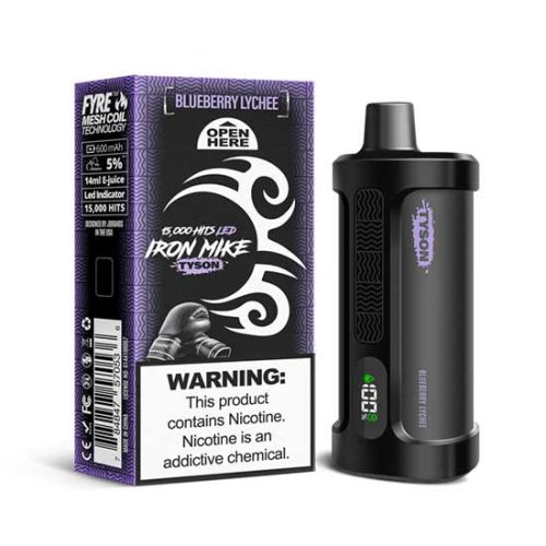 Blueberry Lychee Flavored Tyson 2.0 Iron Mike Disposable Vape Device - 1500 Puffs | everythingvapes.com - 3PK