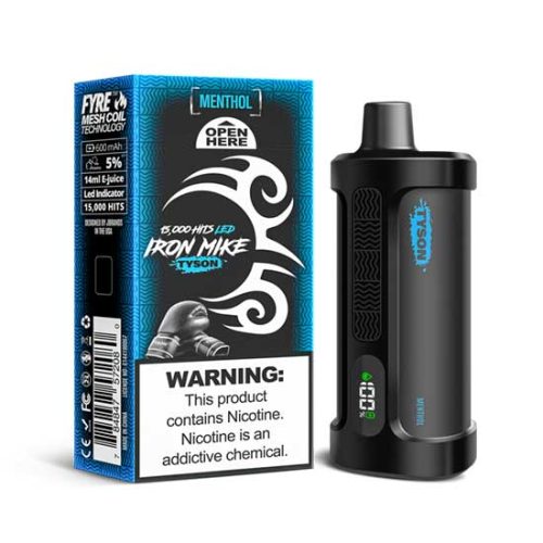 Menthol Flavored Tyson 2.0 Iron Mike Disposable Vape Device - 1500 Puffs | everythingvapes.com - 3PK