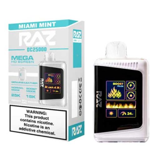 Miami Mint Flavored Raz DC25000 Disposable Vape Device - 25K Puffs - 10PK | EveryThing Vapes