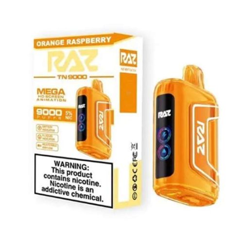 Orange Raspberry Flavored Raz TN9000 Disposable Vape Device 3PK | everythingvapes.com