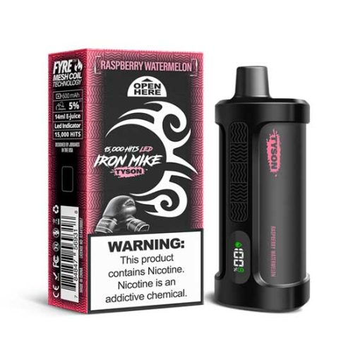 Raspberry Watermelon Flavored Tyson 2.0 Iron Mike Disposable Vape Device - 1500 Puffs | everythingvapes.com - 3PK