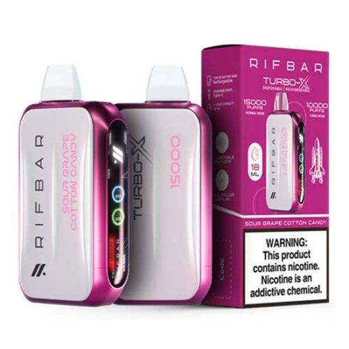 Sour Grape Cotton Candy Flavored Rifbar Turbo-X Disposable Vape Device 3PK | EveryThing Vapes