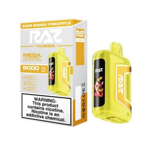 Sour Mango Pineapple Flavored Raz TN9000 Disposable Vape Device 3PK | everythingvapes.com