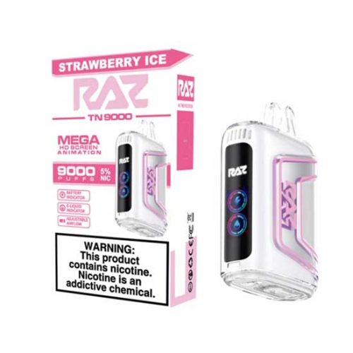 Strawberry Ice Raz TN9000 Disposable Vape Device 10PK | everythingvapes.com