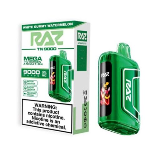 White Gummy Watermelon Flavored Raz TN9000 Disposable Vape Device 10PK | everythingvapes.com